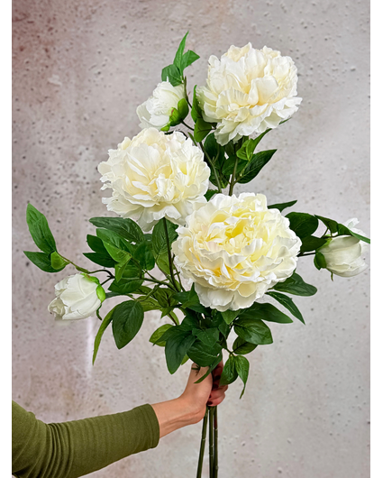Combi-deal | Zijden bloemenbundel "Peony XL" - wit