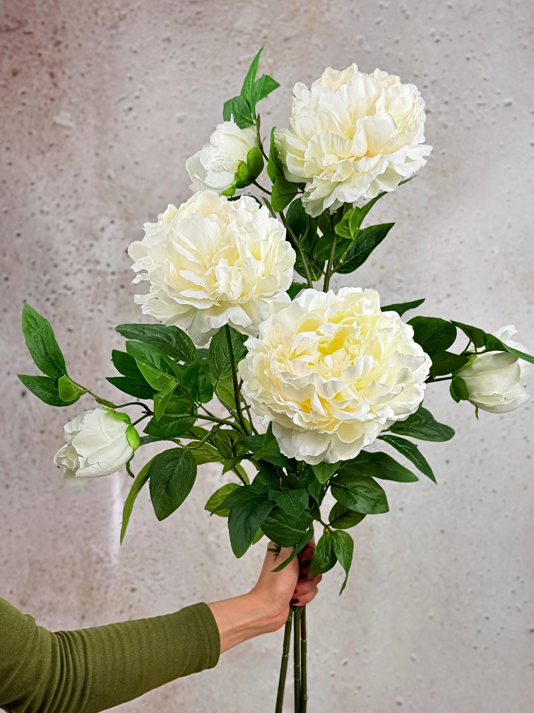 Combi-deal | Zijden bloemenbundel "Peony XL" - wit