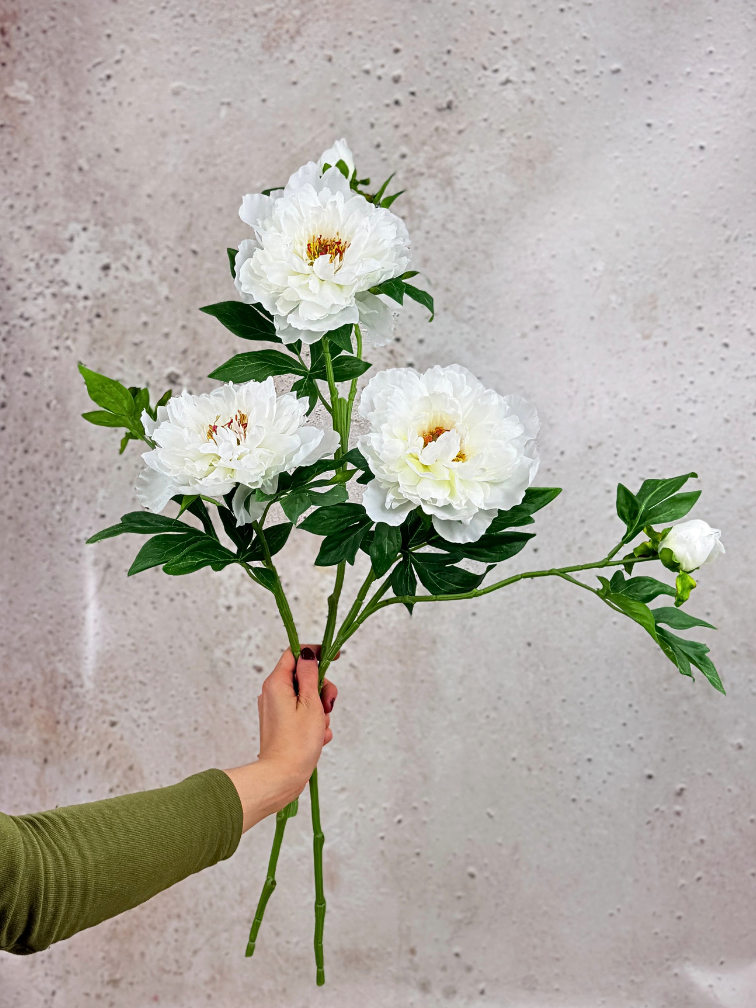 Combi-deal | Zijden bloemenbundel "Peony" - crème