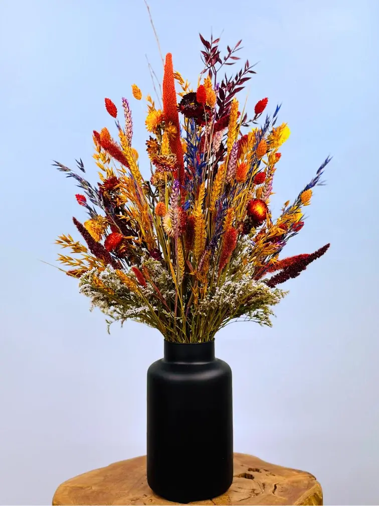 Droogboeket "Warm Sunset" (Large) - incl. matzwarte melkbus | 65cm