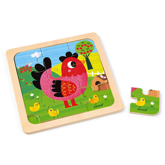 Janod speelgoed Janod - puzzle Poule Violette +18M - 9 pcs