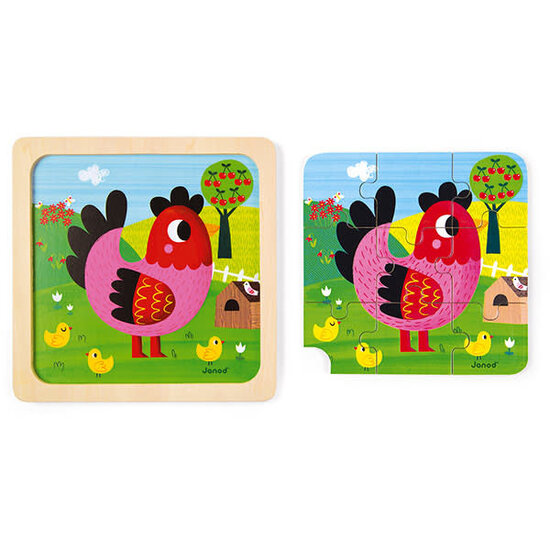 Janod speelgoed Janod - puzzle Poule Violette +18M - 9 pcs