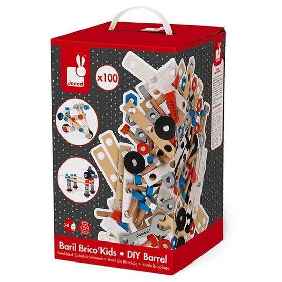 Janod speelgoed Janod - Brico Kids - kit construction - baril 100pcs +3 ans