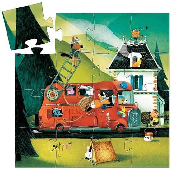 Djeco Puzzle Le camion de pompier - Djeco - 16 pièces - 3 ans