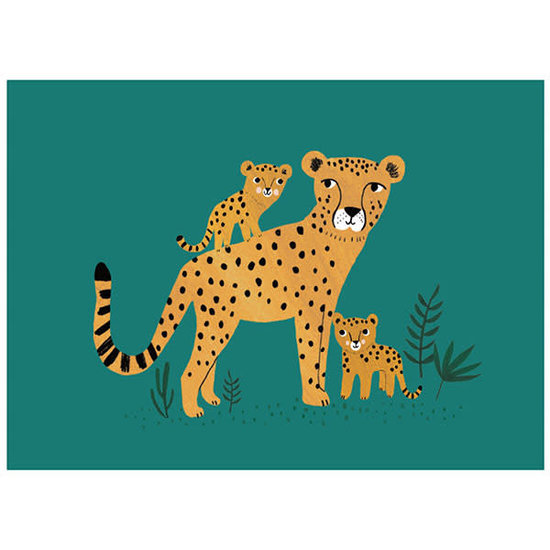 Carte postale - guépard et petits - Rebecca Jones - Petit Monkey