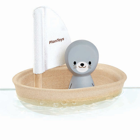 Plan Toys - badspeelgoed - zeilboot zeehond +1jr