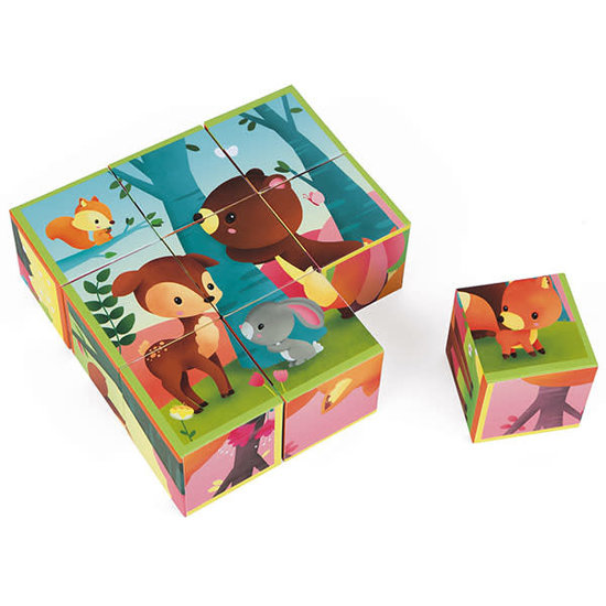 Janod speelgoed Janod - puzzle 9 cubes - Kubkid - Animaux de la Forêt +2 ans