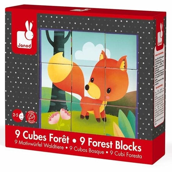 Janod speelgoed Janod - puzzle 9 cubes - Kubkid - Animaux de la Forêt +2 ans