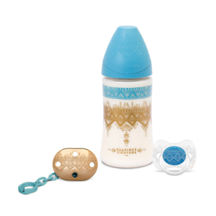 Suavinex Haute Couture  Geschenkset silicone 270ml 3P - 0/4M+Clip Blue