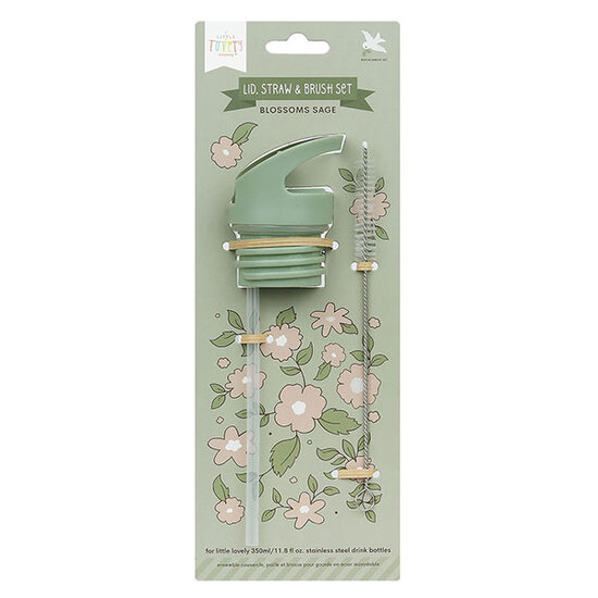 A Little Lovely Company Ensemble bouchon paille et brosse Fleurs-sauge