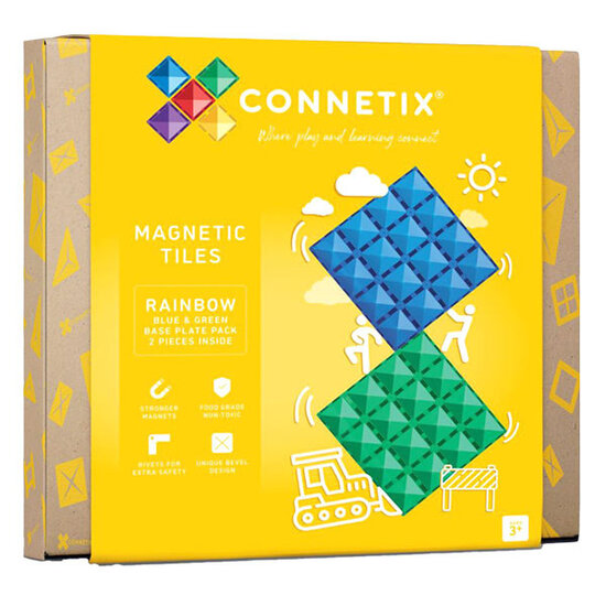 Connetix Tiles Blocs de construction magnétiques Connetix Tiles 2 Piece Base Plate Blue & Green Pack