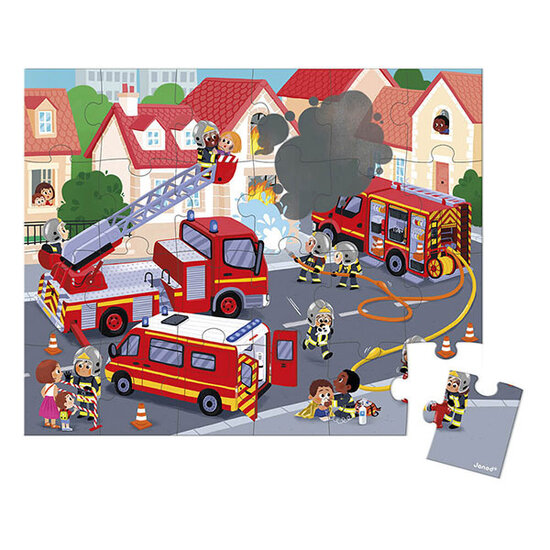 Janod speelgoed Puzzle Janod Les pompiers 24 pièces