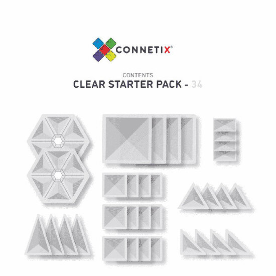Connetix Tiles Blocs de construction magnétiques Connetix Tiles 34 Piece Clear Starter Pack
