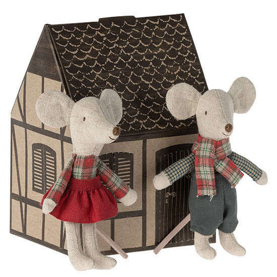 Maileg Maileg souris jumelles d'hiver avec maison Gigerbread