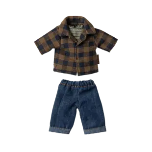 Maileg |  Chemise et pantalon à carreaux bruns, papa souris