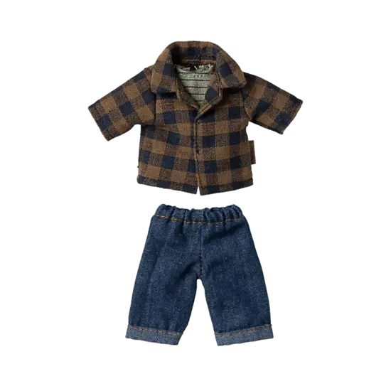 Maileg Maileg |  Chemise et pantalon à carreaux bruns, papa souris