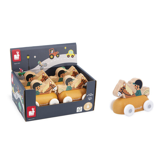 Janod speelgoed Janod | Cross Roads - Voiture cavalier en bois Vallée blanche