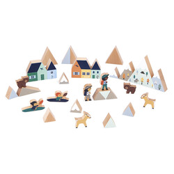 Janod | Cross Roads - Set de 35 cubes en bois Vallée blanche
