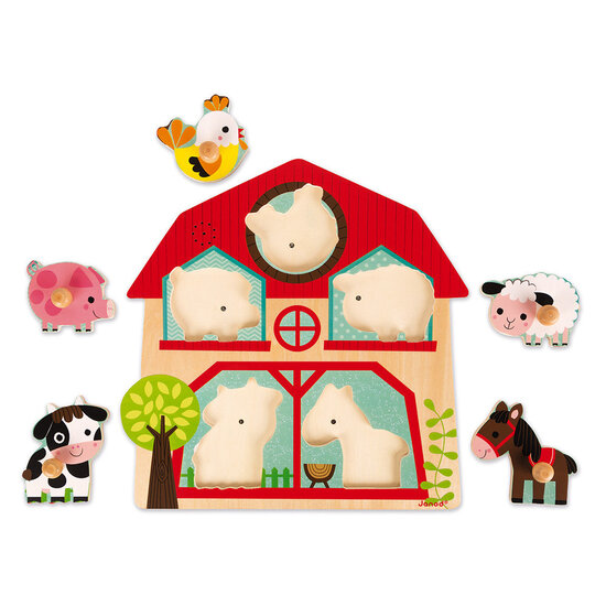 Janod speelgoed Janod | Puzzle musical Copains Ferme 5 pcs (bois)