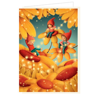 Mail-Box | Carte de voeux Barbara Denef Gnomes sur un tournesol