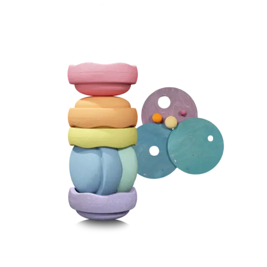 Stapelstein Stapelstein | Grimms x Stapelstein Set Rolling Discs Cool Pastel