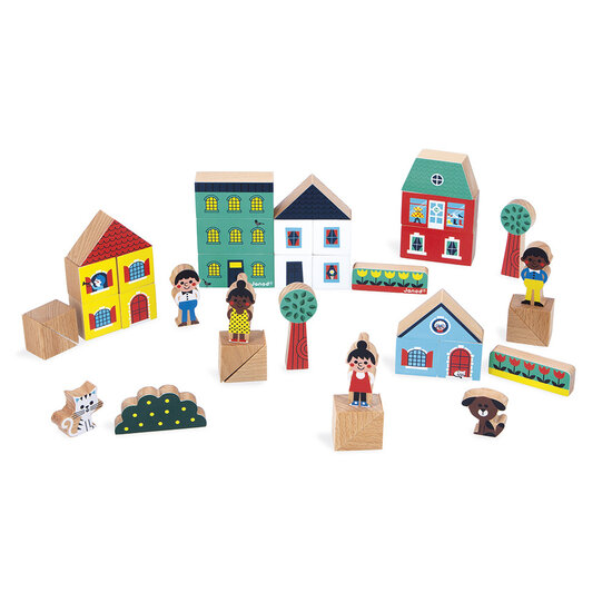 Janod speelgoed Janod | Cross Roads - Set de 36 cubes en bois Ville