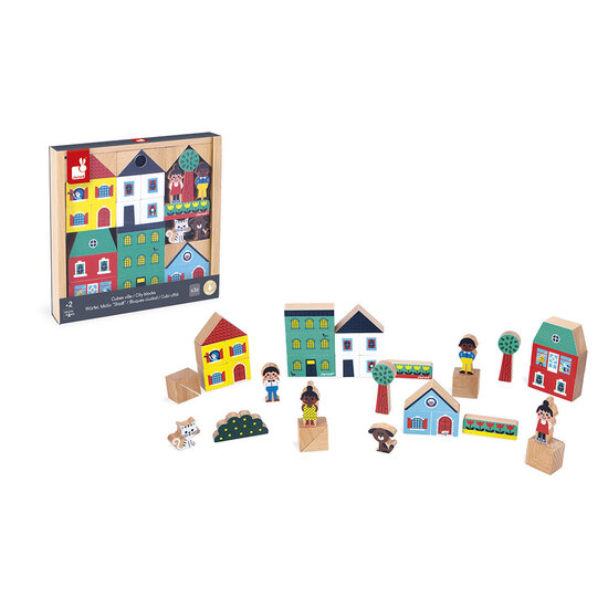 Janod speelgoed Janod | Cross Roads - Set de 36 cubes en bois Ville