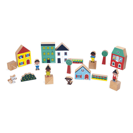 Janod speelgoed Janod | Cross Roads - Set de 36 cubes en bois Ville