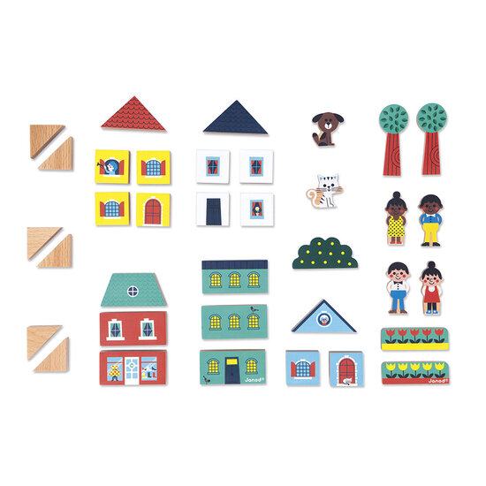 Janod speelgoed Janod | Cross Roads - Set de 36 cubes en bois Ville