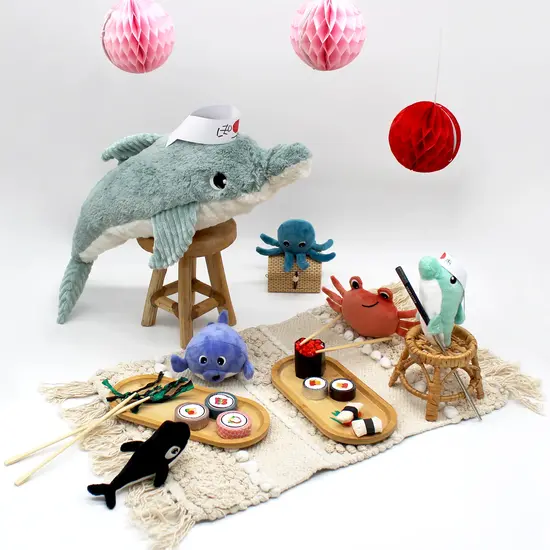 Les déglingos | Les Ptipotos - Peluche Tofou dauphin mère et son bébé bleu