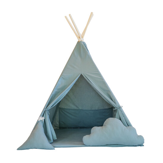 Moje Moje | Tente tipi en coton + 2 coussins et tapis de jeu - Aqua