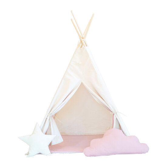 Moje Moje | Tente tipi en coton + 2 coussins et tapis de jeu- Crème glacée
