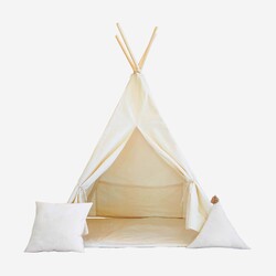 Moje | Tente tipi en coton + 2 coussins et tapis de jeu - Crème
