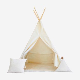 Moje | Tente tipi en coton + 2 coussins et tapis de jeu - Crème