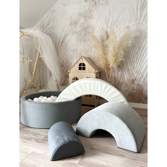 Moje Moje | Set de jeu arc-en-ciel  + piscine à balles  - Gris 90 x 30 cm + 200 balles
