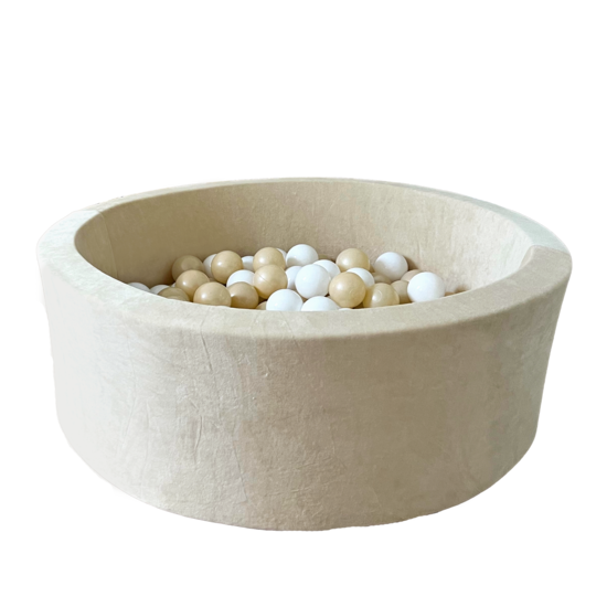 Moje Moje | Piscine à balles en velours doux - Écru 90x30 cm + Balles