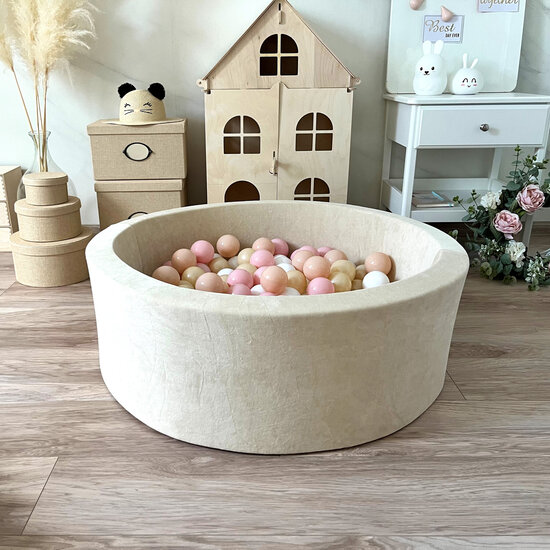 Moje Moje | Piscine à balles en velours doux - Écru 90x30 cm + Balles