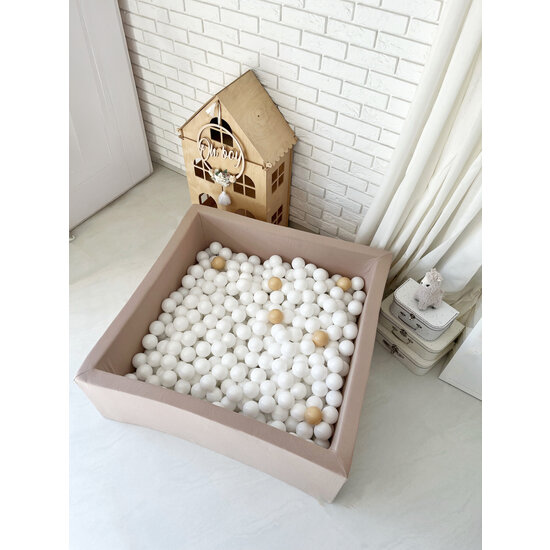 Moje Moje | Piscine à balles carrée en coton - Beige 106x106x40 cm + Balles
