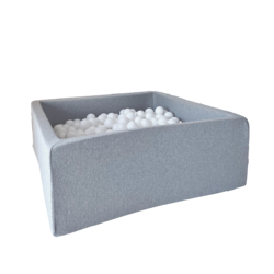 Moje | Piscine à balles carrée en coton - Gris clair 106x106x40 cm + Ballen