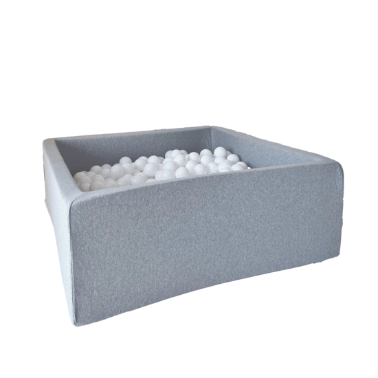 Moje Moje | Piscine à balles carrée en coton - Gris clair 106x106x40 cm + Ballen