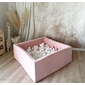 Moje Moje | Piscine à balles carrée en velours doux - Rose clair 106x106x40 cm + Balles