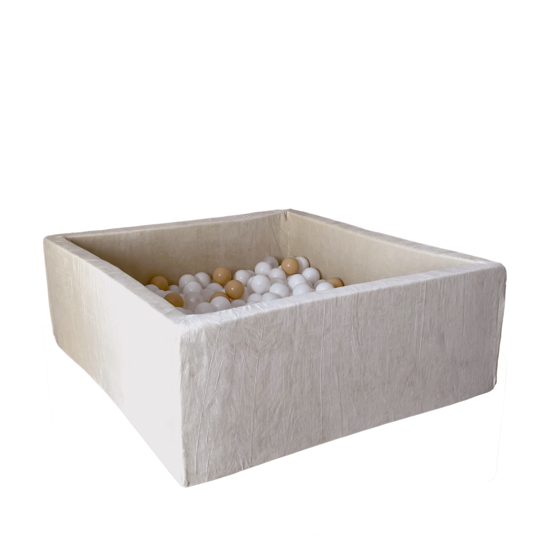 Moje Moje | Piscine à balles carrée en velours doux  - Écru 106x106x40 cm + Balles
