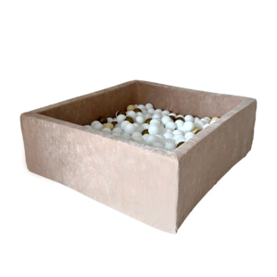 Moje | Piscine à balles carrée en velours doux - Beige foncé 106x106x40 cm + Balles