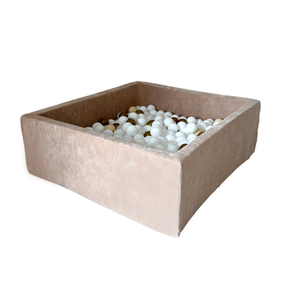 Moje Moje | Piscine à balles carrée en velours doux - Beige foncé 106x106x40 cm + Balles