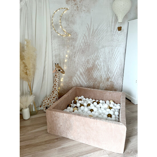 Moje Moje | Piscine à balles carrée en velours doux - Beige foncé 106x106x40 cm + Balles