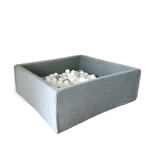 Moje | Piscine à balles carrée en velours doux - Gris 106x106x40 cm + Balles