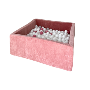 Moje | Piscine à balles carrée en velours doux  - Rose foncé 106x106x40 cm + Balles