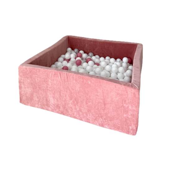 Moje Moje | Piscine à balles carrée en velours doux  - Rose foncé 106x106x40 cm + Balles