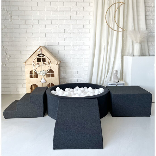 Moje Moje | Coton 3 éléments + piscine à balles - Graphite 90 x 30 cm + 200 balles
