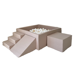 Moje | Coton 3 éléments + piscine à balles - Beige 106 x 106 x 40 cm + 400 balles